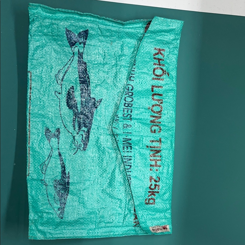 Teal Fish Print Tote Bag Envelope Recycled Malia Designs